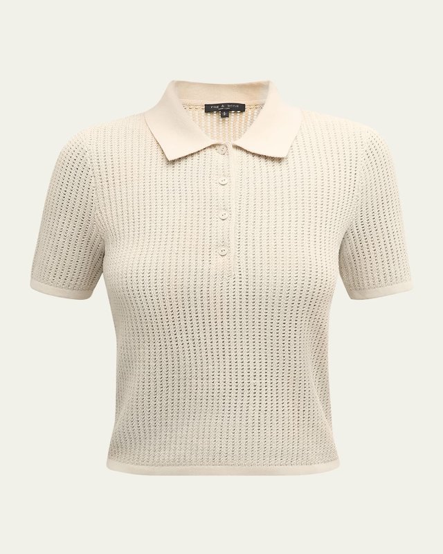 Viola Open-Knit Polo Top